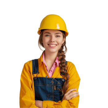 A young woman in overalls and a hard hat png