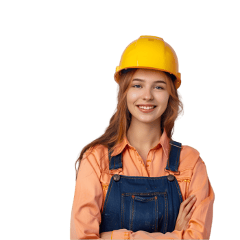 A woman in overalls and a hard hat png
