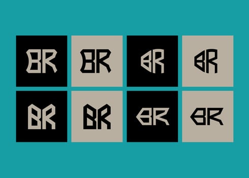 BR minimalist and classic logo set design. BR monogram polygonal and circle shape . vector