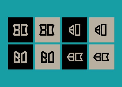 BO minimalist and classic logo set design. BO monogram polygonal and circle shape vector