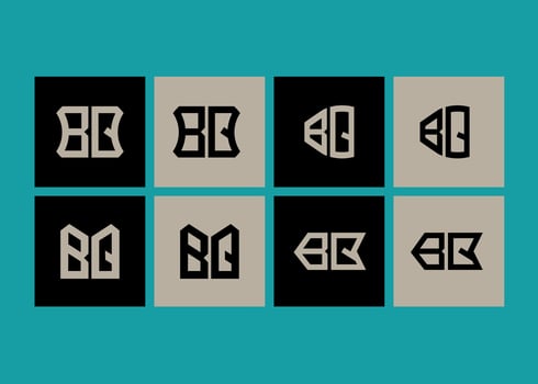BQ minimalist and classic logo set design. BQ monogram polygonal and circle shape . vector