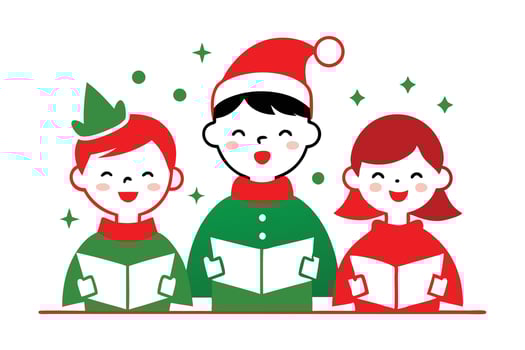 Christmas caroling children line art, clipart illustration with isolated on white background vector