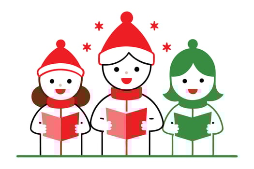 Christmas Caroling Children Clipart - Festive Line Art Illustration Isolated on White Background vector