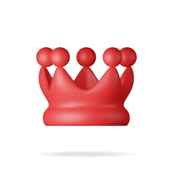 3D red crown icon isolated on white. Render plastic crown emoji symbol. vector