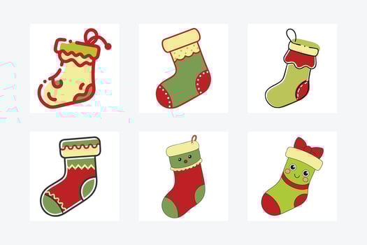 Christmas stocking set art design vector