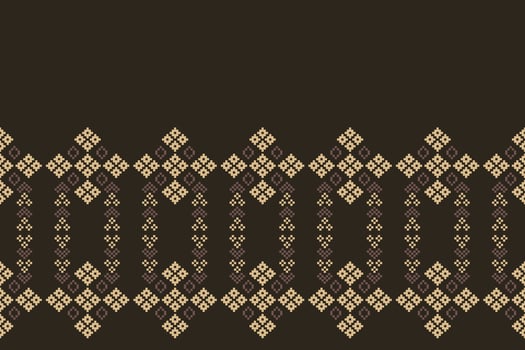 Traditional ethnic motifs ikat geometric fabric pattern cross stitch.Ikat embroidery Ethnic oriental Pixel brown background.Abstract,illustration. Texture,decoration,wallpaper. vector