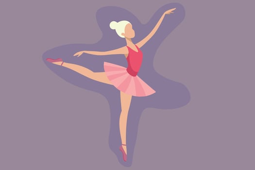 Girl ballerina dancer silhouette dancing wearing pink tutu dress flat illustration vector