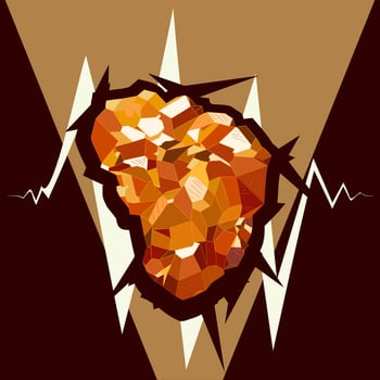 Natural orange-yellow-brown rough spessartite gemstone shaped like heart. vector