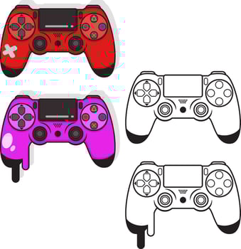 four controllers with different colors and designs vector