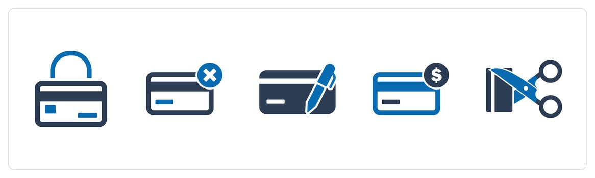 A set of 5 Business icon as card security, remove card, edit card vector