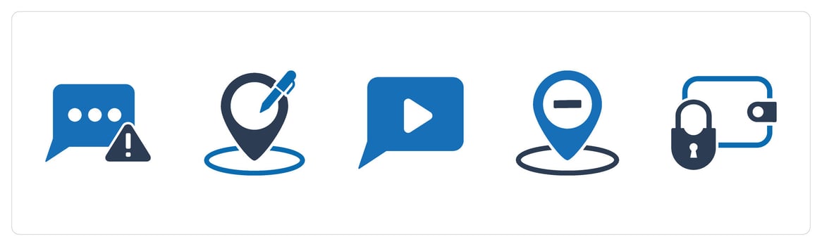 A set of 5 Business icons as message error, edit location, message vector