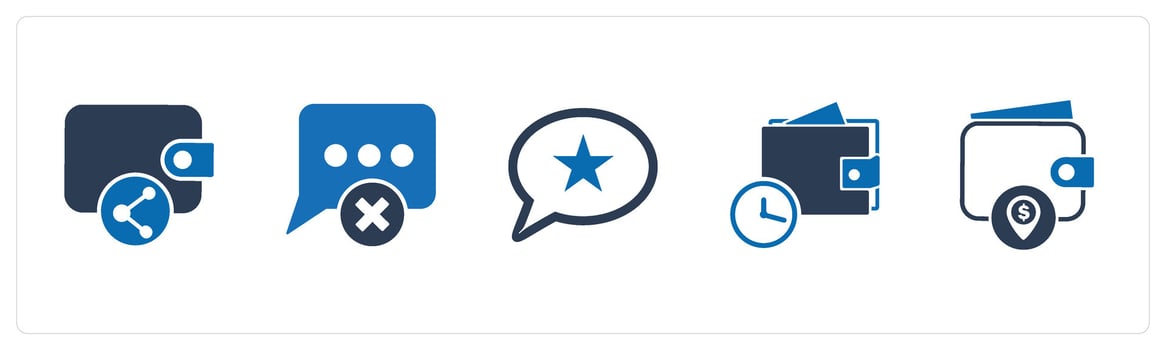 A set of 5 Business icons as share wallet, delete message, star message vector