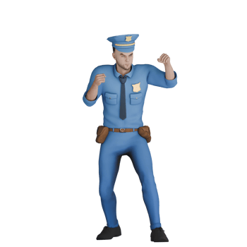 3D Cartoon Character of a policeman. A male police officer is in a position ready for action. He looks alert and prepared for a situation that requires high alertness. Male Police Officer png