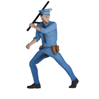 3D Professional in Cartoon Law. A male police officer is holding a tofan with his left hand and is in a ready position. Male Police png