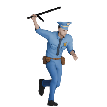 3D Law Enforcement Practitioner. A male police officer runs with his right hand holding a tonfa. Male Cartoon Cop png