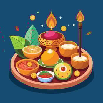 Bhai Dooj pooja thali with tilak, sweets, and diya artwork vector