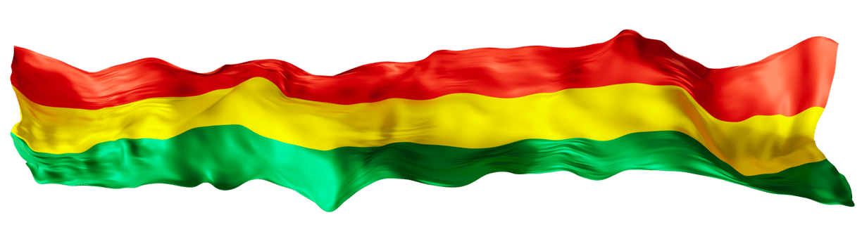 Stylized flag of Bolivia, waving in the wind, on transparent background. Footer, header or divider. Cut out wide, panoramic element. Banner for patriotic themes or national event promotions. 3D. png
