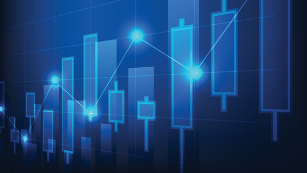 stock market candlesticks chart on blue background vector