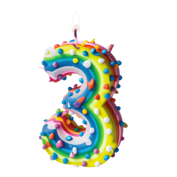 Birthday candle of number 3, png
