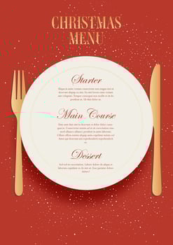 Minimal Christmas menu design with plate and cutlery design vector