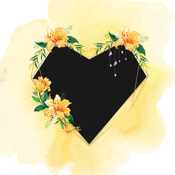 Yellow and green watercolor floral love shape frame vector