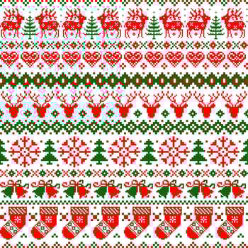 Christmas pattern illustrations, download Christmas wallpapers, cross stitch patterns, high quality resolution for clothing decoration, embroidery, Christmas holidays. vector