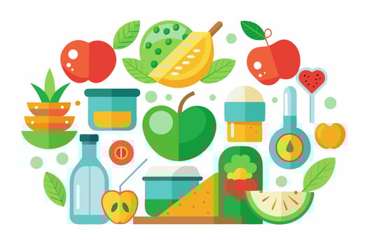 A colorful illustration of fruits and vegetables vector