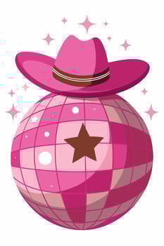 A pink disco ball with a cowboy hat on it vector