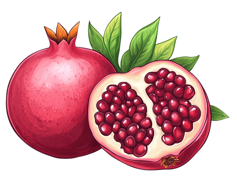 A vibrant illustration of a ripe pomegranate isolated on transparent background. png