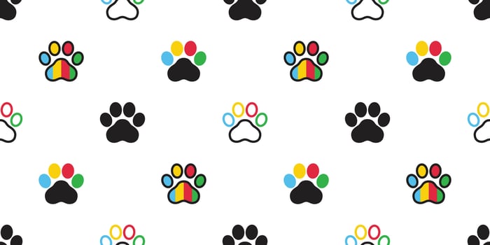 dog footprint seamless pattern paw cat rasta rainbow pet puppy breed cartoon doodle tile background repeat wallpaper illustration design isolated vector