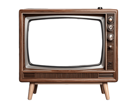 Retro wooden box of TV with frame screen cut out, television of 1970s 80s or 90s wood vintage historical ancient old show monitor png