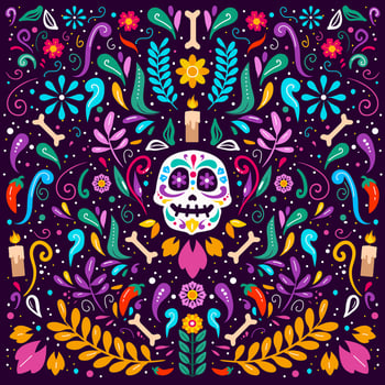 Hand drawn flat dia de muertos background vector