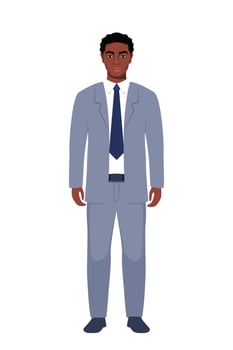Elegant young black man in business suit. Flat sytle illustration of a handsome successful businessman. vector