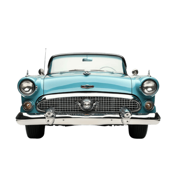 A Gleaming Classic A Teal 1950s Convertible, Front View, Radiating Nostalgia and Timeless Style. png