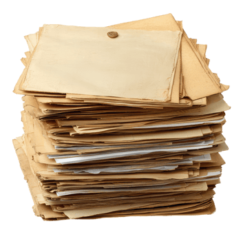 A Tower of Time A Stack of Aged, Tattered Documents Speaks Volumes of History, Memories, and Secrets. png
