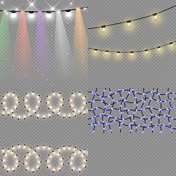 Holiday light garlands for Christmas cards and web design vector