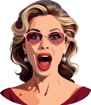 Woman with sunglasses and red lipstick is screaming with open mouth vector