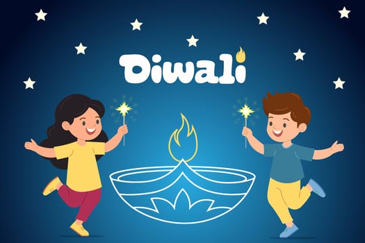 Children holding oil lamps celebrating Diwali. Greeting card. banner vector