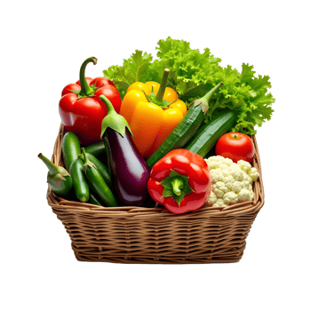 vegetables in wicker basket on transparent background png