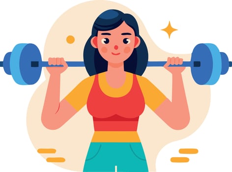 Illustration of a woman lifting weights showcasing fitness and strength vector