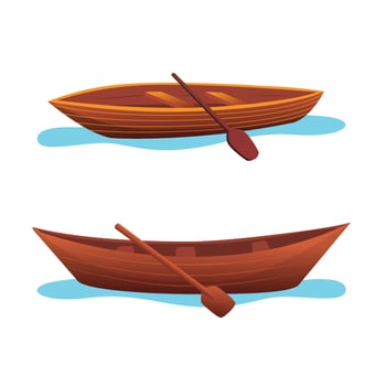 Boats with oars Wooden Boats vector