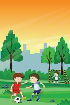 Children Playing Football in Park vector