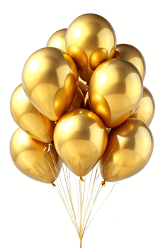Golden balloons ready for a festive celebration, cut out transparent png