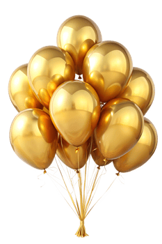Golden balloons ready to celebrate, cut out transparent png