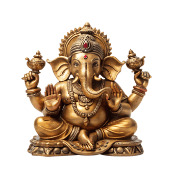 Jewelry-adorned golden Ganesh statue, cut out transparent png