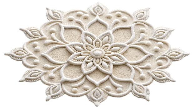 White floral design on textured fabric, cut out transparent png