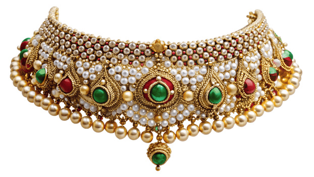 Elegant pearl and gem necklace, cut out transparent png