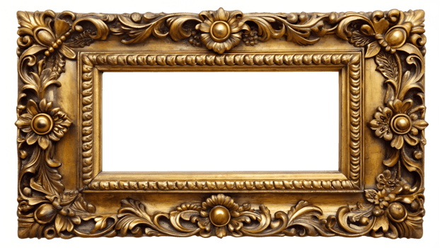 Vintage golden frame for artwork display, cut out transparent png