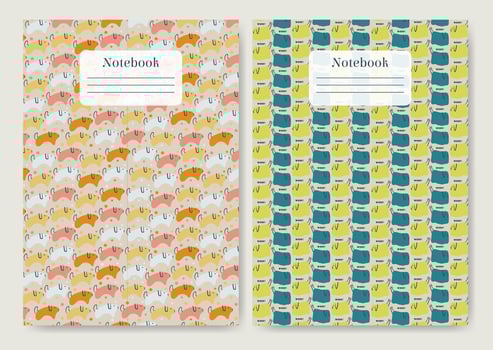 Childish school notebook cover design templates. Diary cover page design doggy illustration vector