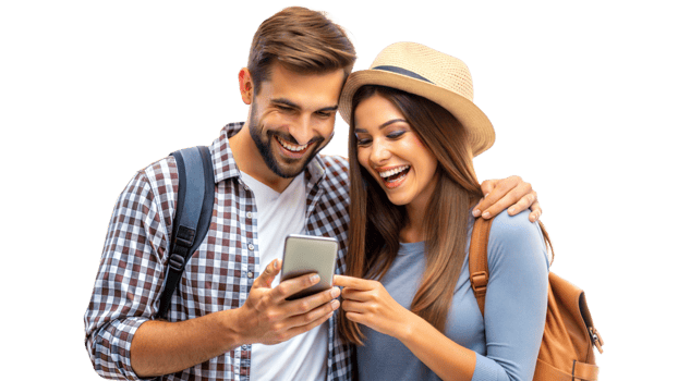 Happy couple enjoying a moment together outdoors, cut out transparent png